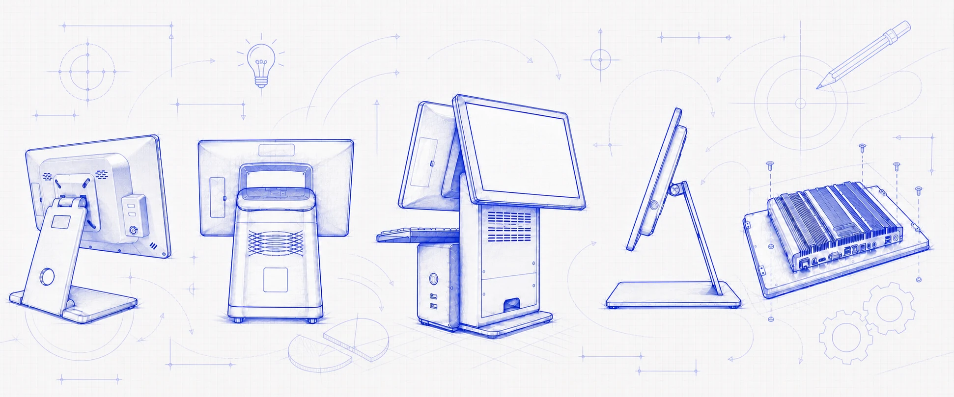 JINLINKE POS hardware concept and engineering blueprint views